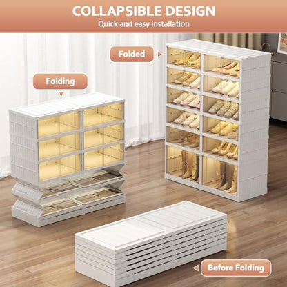 SYNCVIBE Shoe Rack Organizer for Closet, 6 Tiers, 24 Pairs, 34.2" Wide | Foldable Shoe Storage, Collapsible Shoe Cabinet with Doors, Stackable Plastic Shoe Shelves for Entryway and Living Room - size: 6 Tiers -24 Pairs White