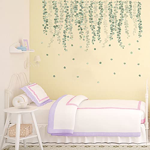 Runtoo Eucalyptus Vine Leaves Wall Decals Hanging Green Plants Wall Stickers Living Room Bedroom Nursery Home Decor - color: Eucalyptus Leaves