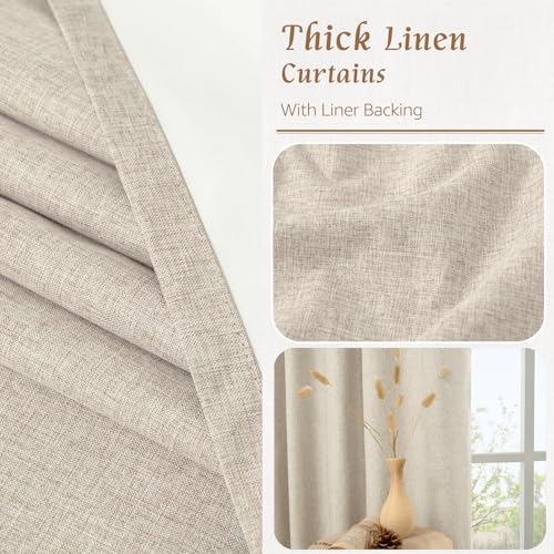 Oatmeal Linen 100% Blackout Window Curtains for Bedroom 45 Inch | Linen Textured, Thermal Farmhouse Curtains, Rod Pocket Back Tab, Window Drapes, with White Liner, 2 Panels, 38 x 45 Inch - color: Oatmeal, size: 38"W x 45"L (Pack of 2)