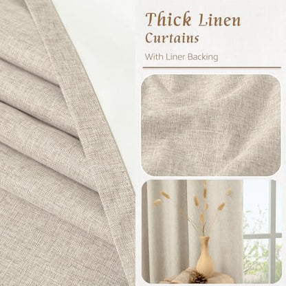 Oatmeal Linen 100% Blackout Window Curtains for Bedroom 45 Inch | Linen Textured, Thermal Farmhouse Curtains, Rod Pocket Back Tab, Window Drapes, with White Liner, 2 Panels, 38 x 45 Inch - color: Oatmeal, size: 38"W x 45"L (Pack of 2)