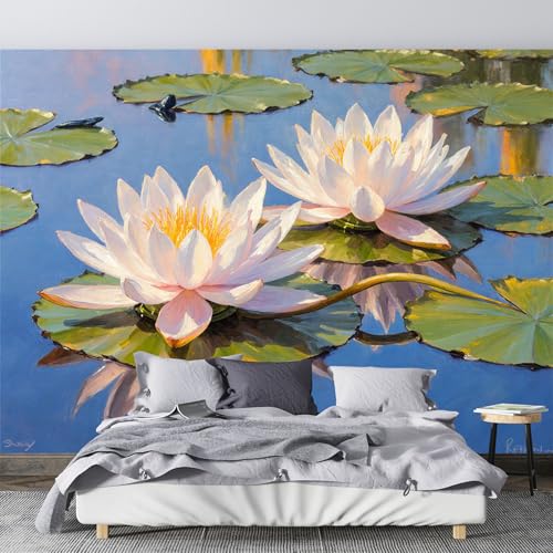 Custom Wall Mural Wallpaper White Water Lilies and Lily Pads Removable SelfAdhesive Large Photo for Living Room，Bedroom，Office