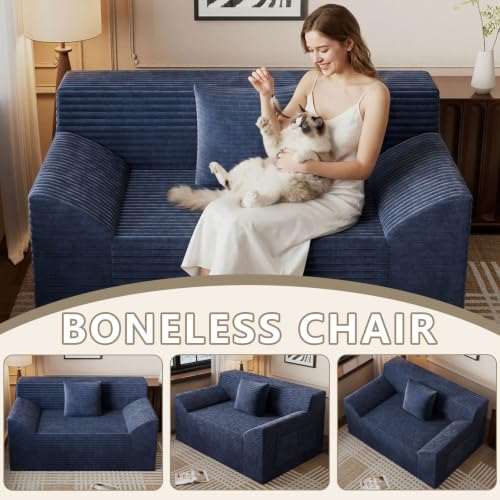 42" Boneless Oversized Chair with Side Pocket, Sofa Small Single Couch in a Box, Deep Seating Boneless Chair for Bedroom Living Room Office Apartment, No Assembly, Blue - color: Blue, size: 42'' Style 4