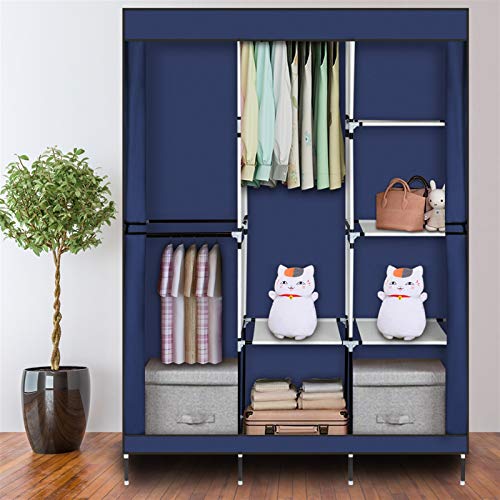 71" Portable Covered Garment Rack,Freestanding Closet Organizer,Non-Woven Fabric Closet Wardrobe,Steel Tube Wardrobe Clothes Rack,with Side Pocket,for Home, Bedroom, Living Room, Dorm (Navy Blue) - color: 125x43.18x180cm, Navy Blue-b