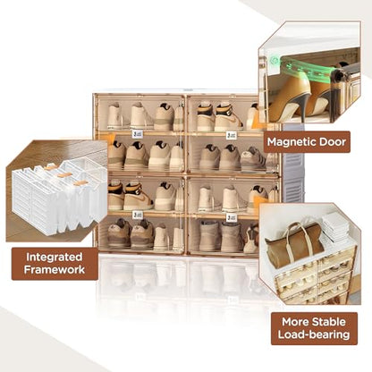 ANTBOX Portable Shoe Rack Organizer for Closet Entryway, Stackable Sneaker Storage Shoe Cabinet with Magnetic Clear Door, Large Plastic Storage containers Bins with Lids 4 Tiers 16 Pairs - size: 4 Tiers 16 Pairs