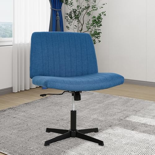 FDW Criss Cross Chair Armless Cross Legged Office Desk Chair Adjustable Swivel Ergonomic Gaming Chair No Wheels Backrest with Wide Seat Native Sponge Computer Task Vanity Chair for Home Office,Blue - color: Blue, style: Without Wheels