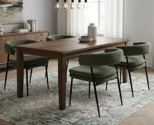 ROCITY Green Dining Chairs Set of 4 Modern Upholstered Kitchen Chairs | Curved Barrel Back, Black Metal Legs, Chenille Fabric Side Chairs, For Dining Room/Restaurant - color: Olive Green, size: 4PCS