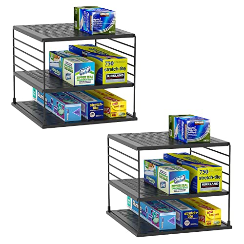 Adjustable Pantry Organizers and Storage - Steel Wire & Plastic Saran Wrap Holder, Black, 10.75 in x 12 in x 9.25 in - color: Black&black