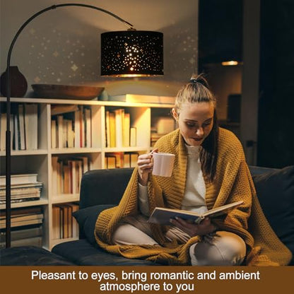Dimmable Floor Lamp, Arc Floor Lamp with Adjustable Star Shade, Black | Arched Tall Modern Standing Lamp, Mid Century Reading Light Pole Lamp for Living Room, Bedrooms, Office, 9W LED Bulb Included - color: Black Base with Stars Shade