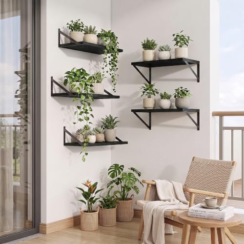 Deep Floating Shelves, 18'' x 10'' Black Wall Shelves Set of 2 | 10 Inch Deep Shelves with Heavy Duty Brackets, Rustic Wood Shelves for Bathroom Living Room, Engineered Wood, 30LBS - color: Black, size: 18W x 10D