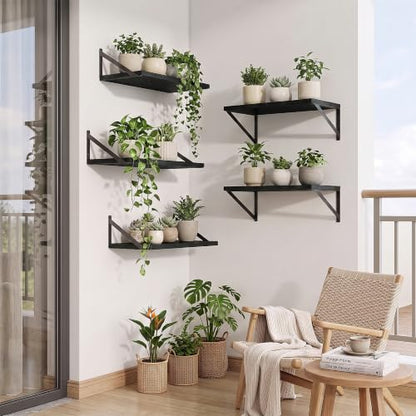 Deep Floating Shelves, 18'' x 10'' Black Wall Shelves Set of 2 | 10 Inch Deep Shelves with Heavy Duty Brackets, Rustic Wood Shelves for Bathroom Living Room, Engineered Wood, 30LBS - color: Black, size: 18W x 10D