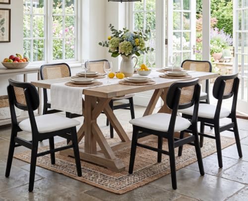 EALSON Rattan Dining Chairs Set of 2 Curved Back Farmhouse Dining Room Chairs Mid Century Modern Wood Kitchen Chairs Leather Upholstered Armless Side Chairs for Dining Room/Kitchen, White - color: Pu White, size: 2PCS