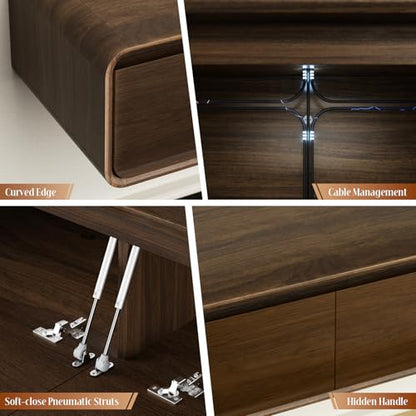 71" Floating TV Stand Wall Mounted, Floating Entertainment Center for TVs up to 80 inch, TV Media Console with Flip-Down Doors, Cable Management for Living Room Bedroom Walnut