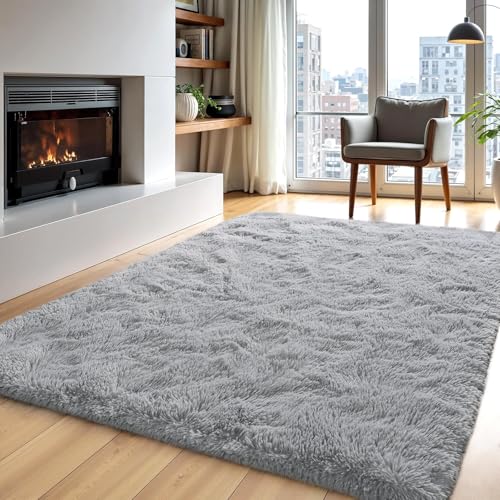 Zentavio Area Rugs for Living Room Grey Rugs for Bedroom 4x6 Carpet Fluffy Furry Soft Shag Aesthetic Plush High Pile Gray Throw Rug for Nursery Kids Room Dorm - color: Grey, size: 4' x 6' (Rectangular)