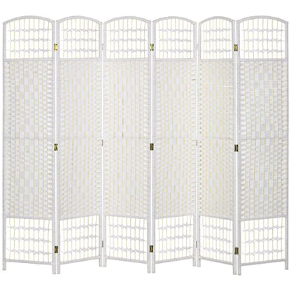 HOMCOM 6 Panel Room Divider, Folding Privacy Screen, 5.6', White | Room Separator, Wave Fiber Freestanding Partition Wall Divider - color: White, size: 6 Panel