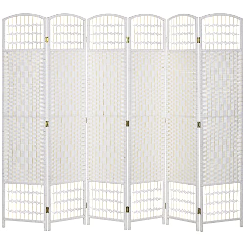 HOMCOM 6 Panel Room Divider, Folding Privacy Screen, 5.6', White | Room Separator, Wave Fiber Freestanding Partition Wall Divider - color: White, size: 6 Panel