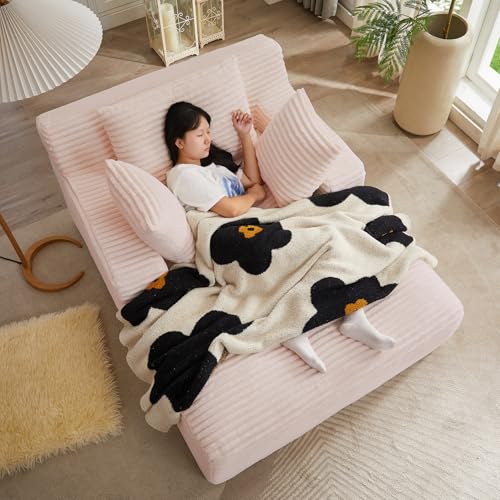 67 Inch Chaise Lounge Chair Indoor, Oversized Corduroy Upholstered Boneless Sofa Bed, Deep Seat Sleeper Couch Reading Chairs, Cloud Sofas Couches for Living Room, No Assembly Required (Pink) - color: Pink, size: 50"W x 67"D