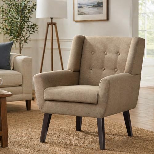HUIMO Accent Chair for Living Room,Upholstered Button Fabic Armchair Chair | Mid Century Modern Tufted Armchair with Fabric,Comfy Arm Chairs for Club Living Room Reading Bedroom,Waiting Room Brown - color: Brown