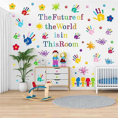AOWDIAO Inspirational Kids Classroom Wall Decals – The Future of the World Is in This Room Quote – Peel and Stick Vinyl Sticker for School, Nursery and Playroom Decor - style: Inspirational Quote