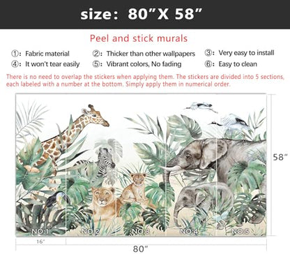 YIHWM-Peel and Stick Animal Wallpaper Tropical Rainforest Zoo Theme Mural | Tear-resistant,with a substantial feel;Will not be damaged during repositioning.Boy's Room,kids room wallpaper.S-80"x58" - color: Yh13, size: 80"x58"