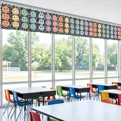 Hahafelt 4 Pcs Classroom Curtains Composition Pastel Smile Face Window Valances Curtains 54" W x 18" L Simple Rod Pocket Back to School Window Treatment for Classroom Living Room Bedroom Kitchen - color: Pastel, style: Composition Smile Face