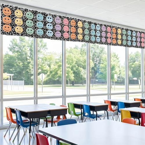 Hahafelt 4 Pcs Classroom Curtains Composition Pastel Smile Face Window Valances Curtains 54" W x 18" L Simple Rod Pocket Back to School Window Treatment for Classroom Living Room Bedroom Kitchen - color: Pastel, style: Composition Smile Face