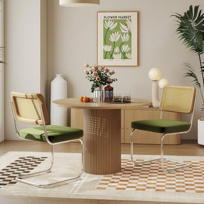 Rattan Dining Chairs Set of 2,Velvet Cesca Chair Kitchen Chair,Olive Green | VICBARLEY Mid Century Modern Dining Chairs,Wood Cane Backrest&Chrome Base,Upholstered Side Chair for Dining Room,Kitchen - color: Olive Green, size: Set of 2