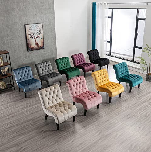 Comfy Velvet Armless Accent Chair, Teal, Upholstered with Durable Solid Wood Frame and Adjustable Cushions, Easy Assembly | Modern Small Lounger for Living Room, Upholstered Reading Chaise Lounge with Solid Rubber Wood Legs, Teal - color: Teal, size: Set