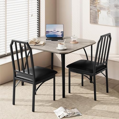 IDEALHOUSE Dining Table Set for 2, Kitchen Table Set of 2 with Upholstered Cushion Chairs, Dining Room Table Set with Kitchen Chairs, Easy to Assemble, Suitable for Apartment - (Gray) - size: 1* Table + 2* Chairs (Gray)