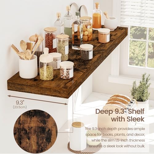 Vivelove Floating Shelves 9 inch Deep 32”Long Set of 2, Rustic Brown | Easy Install With Hardware, 1.5" Thick, Invisible Brackets, Wall Mounted, No Sagging, For Any Room - color: Rustic Brown, size: 32”wx9.3”dx1.5”h