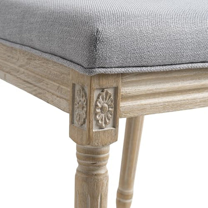 Kmax Farmhouse Dining Room Chairs, Fabric French Distressed Bedroom Chairs with Rectangle Rattan Back, Elegant Tufted Kitchen Chairs, Set of 6, Grey, Solid Wood Frame - color: Brown Wash/Rattan Grey, size: 6 Chairs