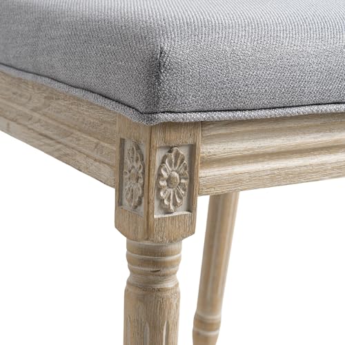Kmax Farmhouse Dining Room Chairs, Fabric French Distressed Bedroom Chairs with Rectangle Rattan Back, Elegant Tufted Kitchen Chairs, Set of 2, Grey - color: Brown Wash/Rattan Grey, size: 2 Chairs