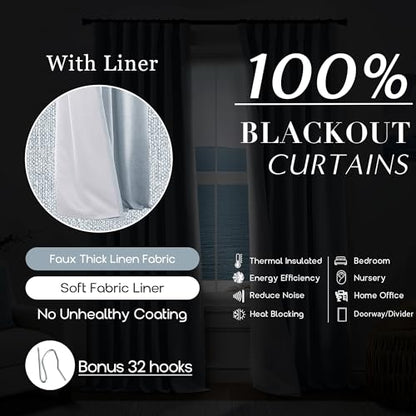 Light Blue Linen Blackout Curtains for Bedroom, 84" L Coastal Summer Light Blocking Thermal Insulated Drapes, Pleated Grand Millenial Drapery Panels, Set of 2 - color: Light Blue, size: 50"W x 84"L (Pack of 2)