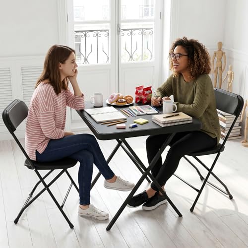 27'' Square Folding Table, Foldable Table No Assembly 400lbs Weight Capacity, Heavy Duty Portable Picnic Card Table for Camping, Patio, Dining, Indoor, Outdoor(Black) - color: Black, size: 27inch-1 Pack