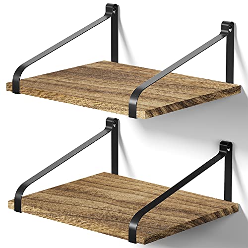 Love-KANKEI Deep Wide Floating Wall Shelves,Wood,16.5"x12",Carbonized Black | Set of 2,29 Lbs/shelf,Large Storage,Easy to Install,For Kitchen Living Room Bathroom Bedroom Office,Pantry Display,Wall Decor - color: Carbonized Black
