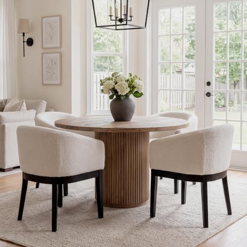 HNY Barrel Dining Chairs Set of 4, Mid Century Modern Upholstered Dining Chairs with Arms, Sherpa Boucle Kitchen & Dining Room Chairs, Solid Wood Frame Accent Chairs for Kitchen, Apartment, White - color: White,black Lges, size: 4 Chairs
