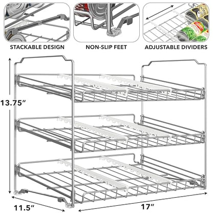 Simple Houseware Stackable Can Rack, Silver, Adjustable Plastic Dividers, Holds 36 Cans | Can Food Storage Dispenser for Pantry/Cabinet, Adjustable Dividers – 11.5" D x 17" W x 13.75" H - color: Silver