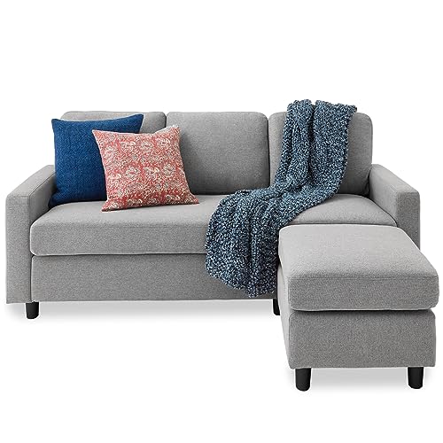 Best Choice Products Upholstered Sectional Sofa for Home, Apartment, Dorm, Bonus Room, Compact Spaces w/Chaise Lounge, 3-Seat, L-Shape Design, Reversible Ottoman Bench, 680lb Capacity - Light Gray - color: Linen - Light Gray