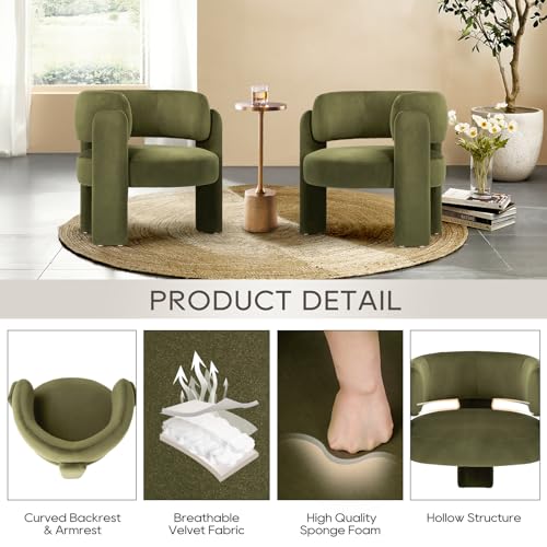 COLAMY Modern Velvet Accent Chair, Upholstered Barrel Chair, Comfy Side Arm Chair with 3 Legs for Living Room, Bedroom, Reading, Green - color: New-green, size: Set of 1