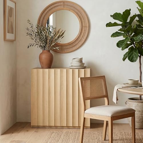 VividVibe Fluted Sideboard Buffet Cabinet with Storage, 31.37" Wide Long Credenza with 2 Integrated Finger Pulls Doors, Modular Large Buffet Table Modern Organic for Entryway Living Room Light Oak - size: 31.31"x 1pcs