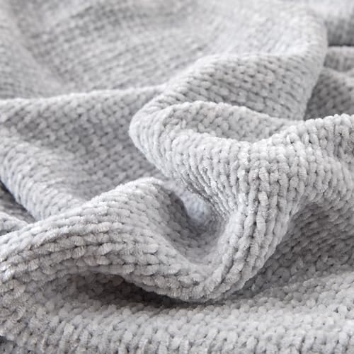 Amazon Basics Chunky Chenille Knit Throw Blanket for Couch, Bed and Sofa, Soft and Warm Lightweight Jersey, 50"×60", Grey - color: Grey, size: 50×60in.