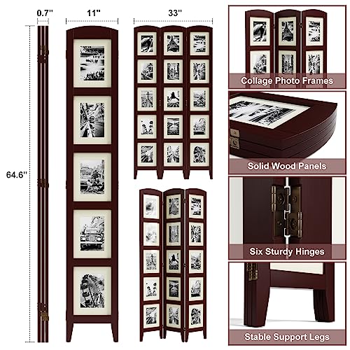 SZQINJI 3 Panel Photo Room Divider Screen, Walnut | Divider for Room Separation, for 8x10 Picture Frame Without Mat, for 5x7 Photo With Mat, Foldable, Mother Day's Gift - color: Walnut