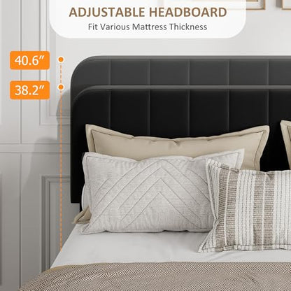 Garvee Queen Size Velvet Bed Frame with 4 Storage Drawers, Upholstered Platform Bed with Vertical Channel Tufted Adjustable Headboard, No Box Spring Needed, Easy Assembly, Black | Plush Velvet Comfort, Adjustable Tufted Headboard, Sturdy Slat Support, Qui