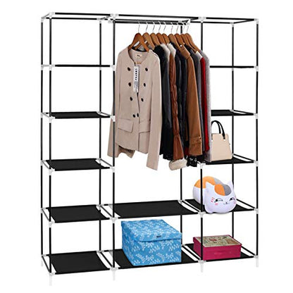 Portable Wardrobe Non-Woven Fabric Wardrobe with Cover 58”x 17” x 68 7/8” Clothing Storage Closet Shelves for Hanging Clothes Clothes Organizer