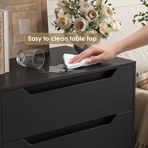 HOSTACK Modern 4 Drawers Dresser, Wood Chest of Drawers with Storage, Black | Black Dresser with Cut-Out Handles, Small Dresser, 4 Drawers Chest, Tall Storage Dresser for Living Room, Apartment, Renter - color: Black