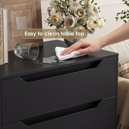 HOSTACK Modern 4 Drawers Dresser, Wood Chest of Drawers with Storage, Black | Black Dresser with Cut-Out Handles, Small Dresser, 4 Drawers Chest, Tall Storage Dresser for Living Room, Apartment, Renter - color: Black