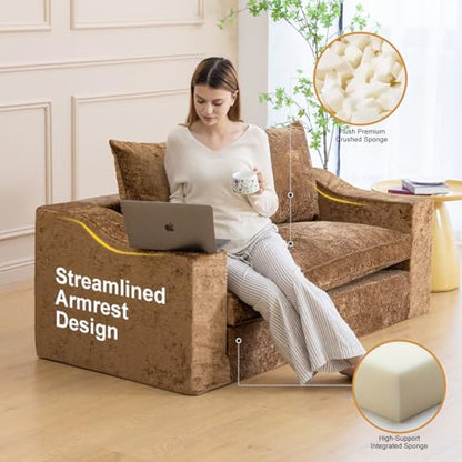 61" Boneless Loveseat Sleeper, Folding Sofa Bed, Diamond Velvet Cover,Brown | Memory Foam Pull Out Futon Bed with Removable Washable Cover, Space-Saving Fold Out Couch for Living Room & Guest Room - color: Brown