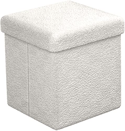 Sorbus Teddy Fabric Storage Cube - 15 Inch Foldable Multipurpose Ottoman, Cozy Foot Rest, Sofa Storage, Stool for Living Room, Bedroom, Dorm, Kids Room - Small Ottoman with Lid - color: White