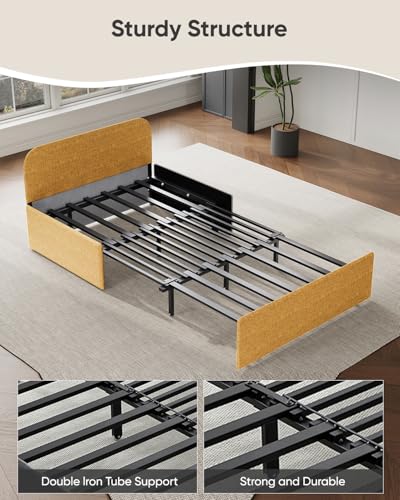 43.3" Twin Size Pull Out Sofa Bed，3-in-1 Linen Convertible Sleeper Sofa Bed,Loveseat Pullout Bed with Pillows and Tri-fold Mattress for Small Space/Bedroom,Yellow - color: Yellow, size: Twin