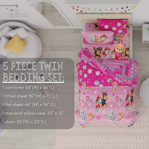 Paw Patrol Girls Kids Bedding Super Soft Comforter and Sheet Set with Sham, 5 Piece Twin Size, (100% Officially Licensed Nickelodeon Product) By Franco - color: Paw Patrol Girls, size: Twin