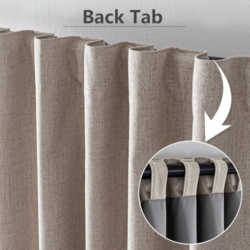 100% Blackout Curtains 84 inch Length 2 Panels Faux Linen Long Drapes for Bedroom Nursery Living Room Black Out Room Darkening Curtain Thermal Insulated Back Tab Rod Pocket(W52 x L84, Beige) - color: Beige, size: 52"W x 84"L (Pack of 2)